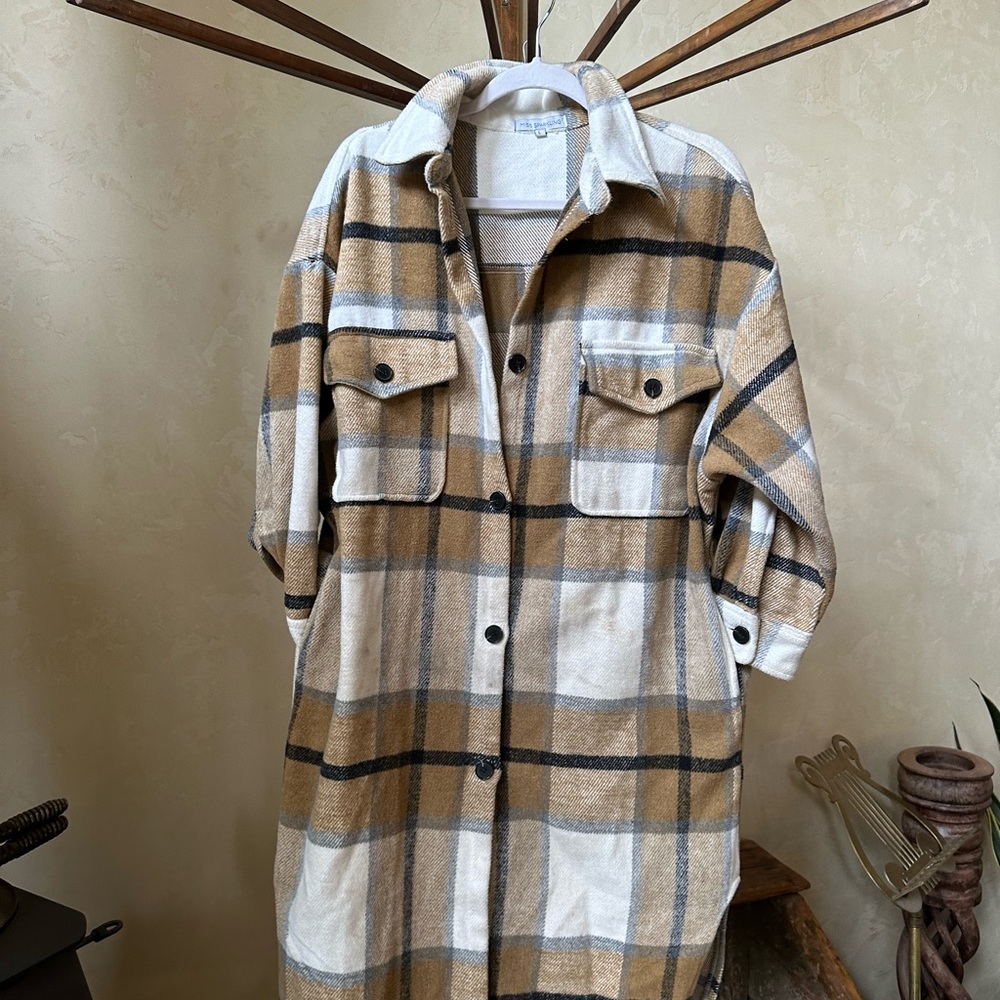Miss Sparkling Plaid Shacket Jacket